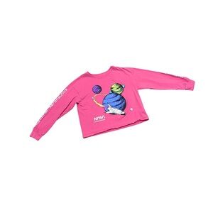 Little Girl 11/12 NASA Long Sleeve Hot Pink Planet Astronaut Space Shirt Top